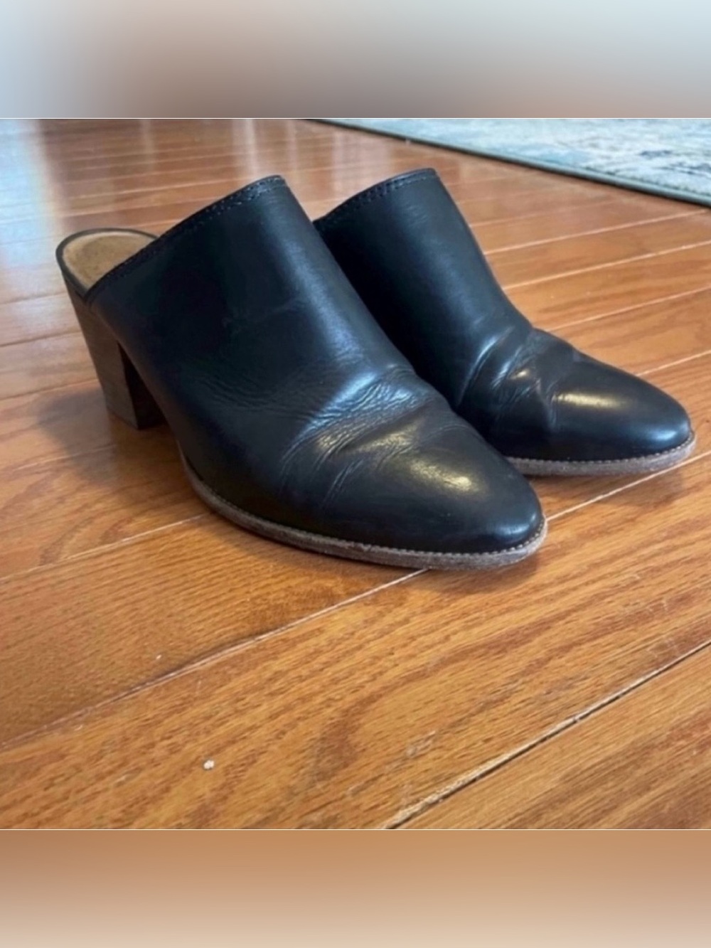 Black Leather Madewell Heeled Mules
